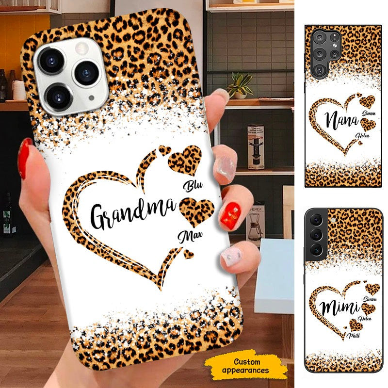 Leopard Heart Grandma Nana Mommy Personalized Phone case SC241108