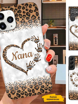 Leopard Heart Handprint Nana Mommy Grandma Personalized Phone Case SC241117