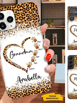 Leopard Heart Hands Print Grandma Mommy Auntie Personalized Phone case  SC281101