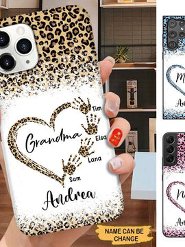 Leopard Heart Hands Print Grandma Mommy Auntie Personalized Phone case