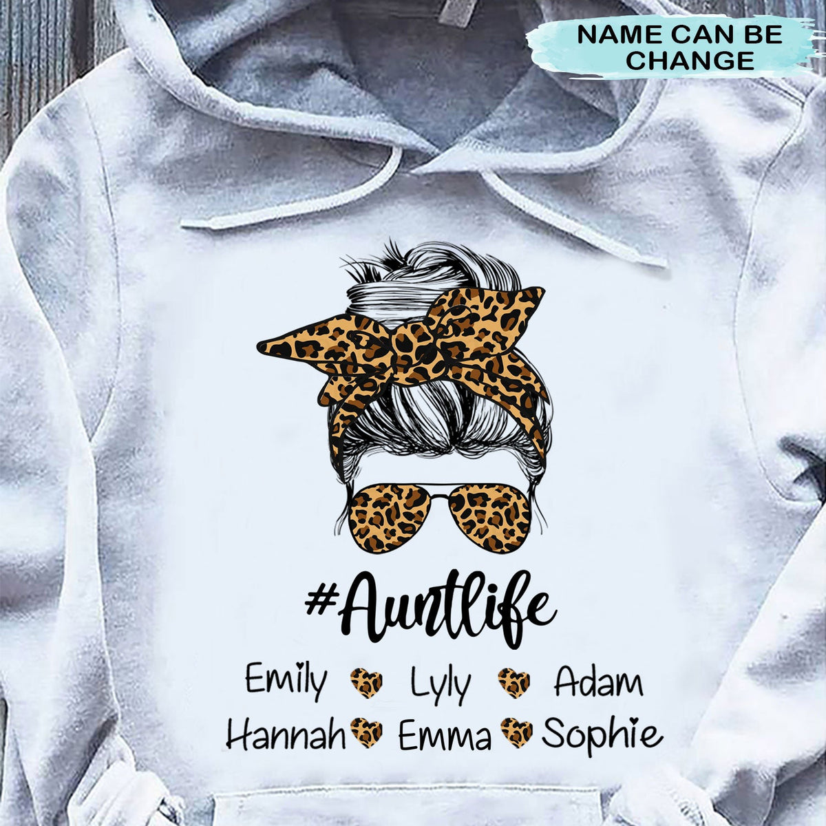 Leopard Messy Bun Aunt Mommy Grandma Life Personalized Shirt 2D Hoodie Dreamship 