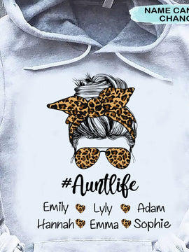 Leopard Messy Bun Aunt Mommy Grandma Life Personalized Shirt