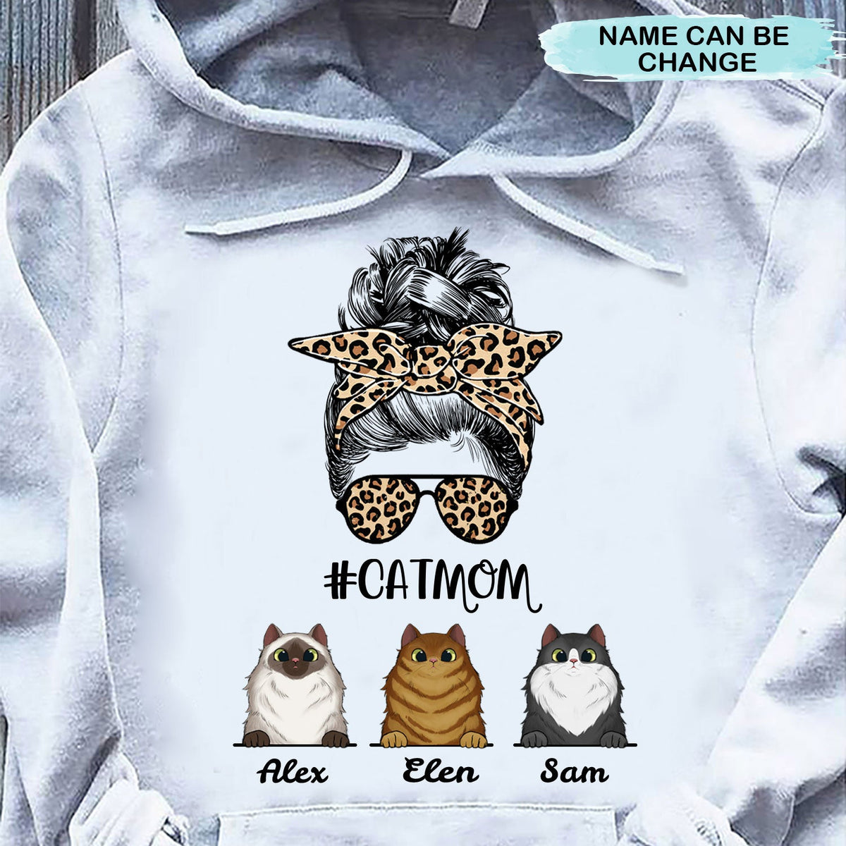 Leopard Messy Bun Cat Mom Cat Lover Personalized Shirt 2D Hoodie Dreamship 