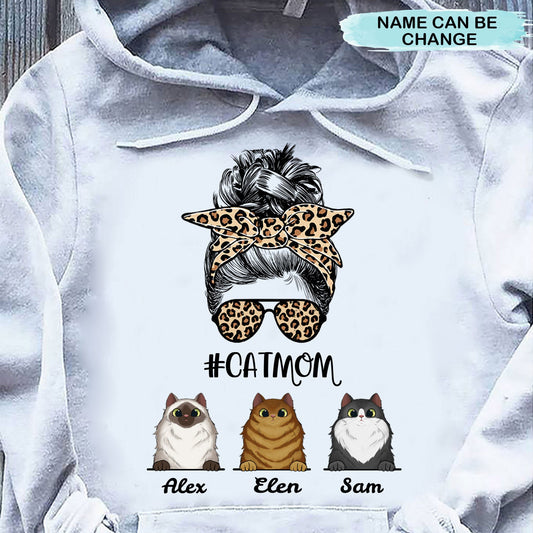 Leopard Messy Bun Cat Mom Cat Lover Personalized Shirt 2D Hoodie Dreamship 