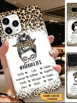 Leopard Pattern Messy Bun Grandma Life Nana Mommy Auntie Personalized Phone Case