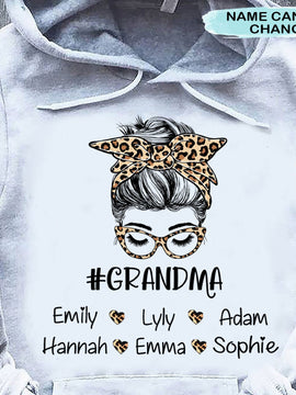 Leopard Messy Bun Grandma Mommy Autie Personalized Shirt