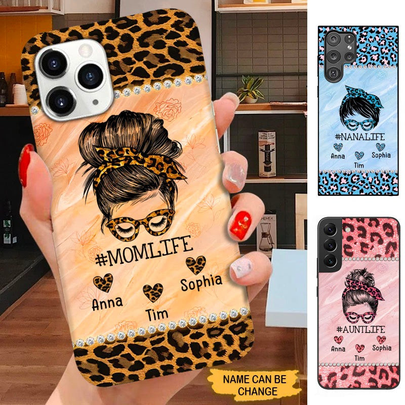 Leopard Pattern Bun Hair Momlife Nanalife Grandma Aunite Personalized Phone case SC211015 Phone case ShinyCustom Phone Case 