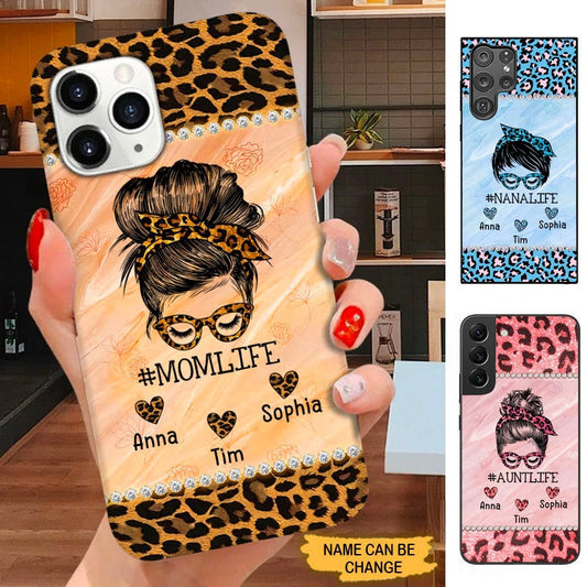 Leopard Pattern Bun Hair Momlife Nanalife Grandma Aunite Personalized Phone case SC211015 Phone case ShinyCustom Phone Case 