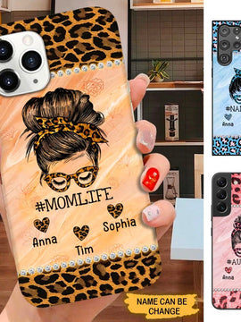 Leopard Pattern Bun Hair Momlife Nanalife Grandma Auntie Personalized Phone case SC211015