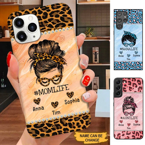 Leopard Pattern Bun Hair Momlife Nanalife Grandma Aunite Personalized Phone case SC211015 Phone case ShinyCustom Phone Case 