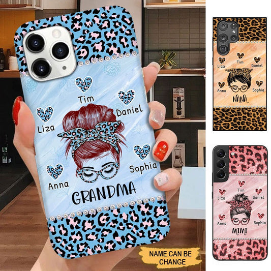 Leopard Pattern Bun hair Grandma Nana Mimi Personalized Phone case Phone case FUEL 