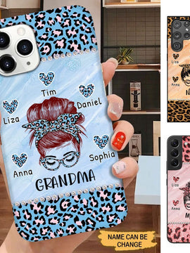 Leopard Pattern Bun hair Grandma Nana Mimi Personalized Phone case