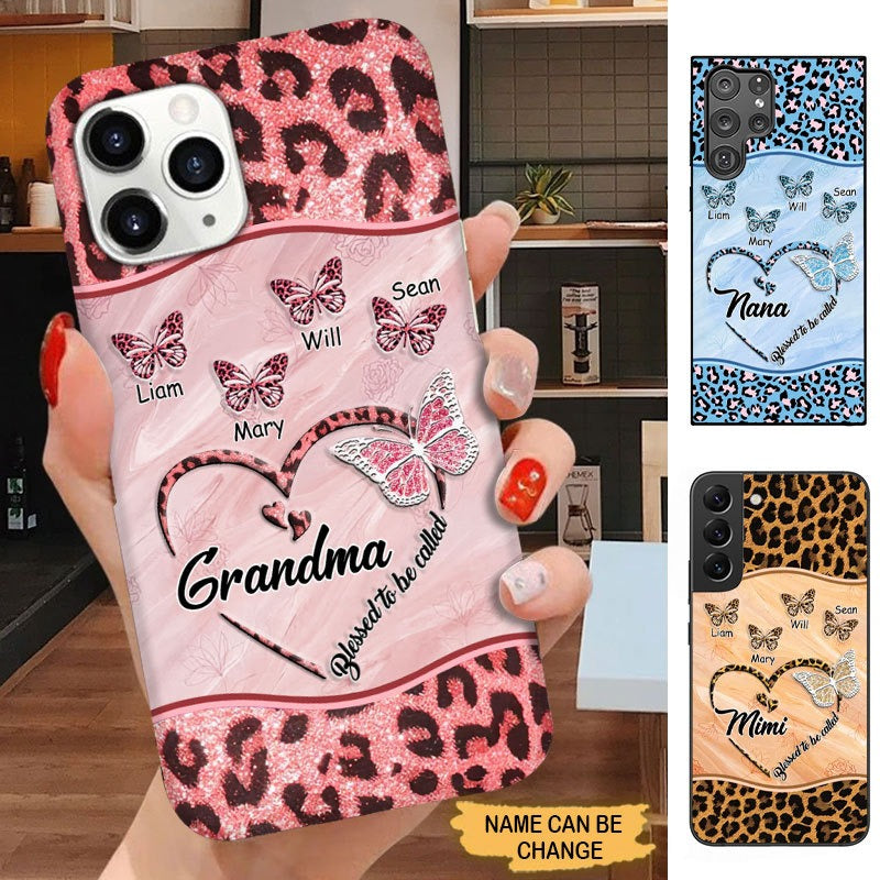 Leopard Pattern Butterflies Blessed to be called Grandma Nana Mimi Personalized Phone case SC1273 Phone case FUEL 