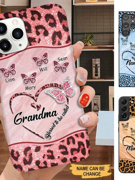 Leopard Pattern Butterflies Blessed to be called Grandma Nana Mimi Personalized Phone case SC1273