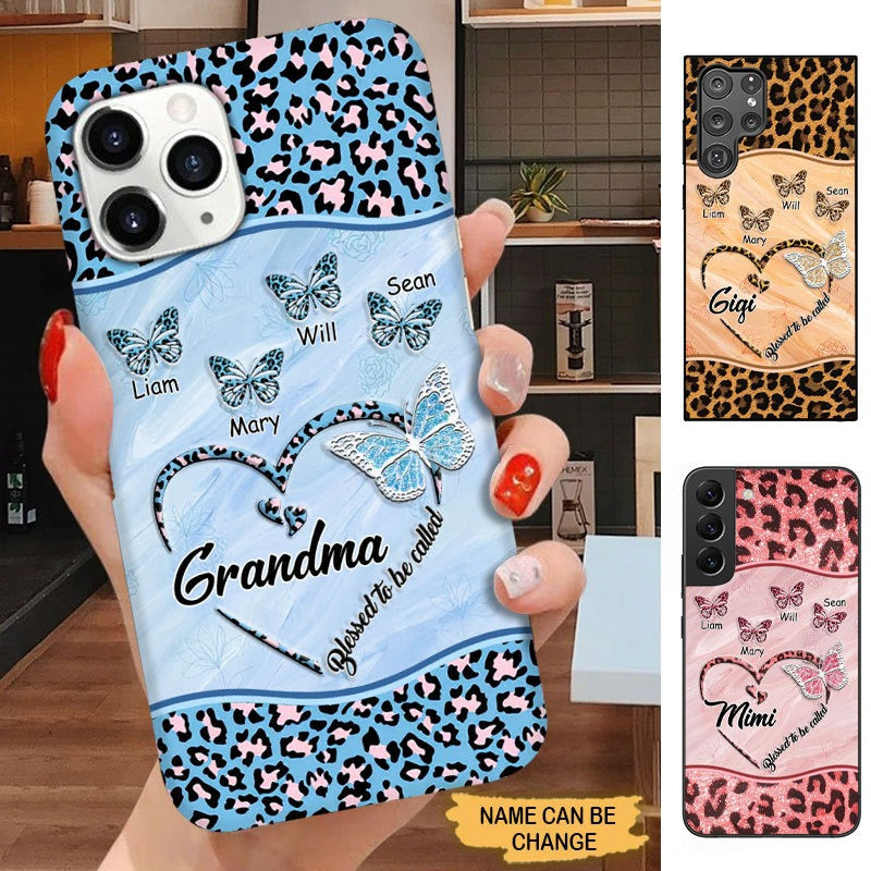 Leopard Pattern Butterflies Blessed to be called Grandma Nana Mimi Personalized Phone case SC1274 Phone case FUEL 