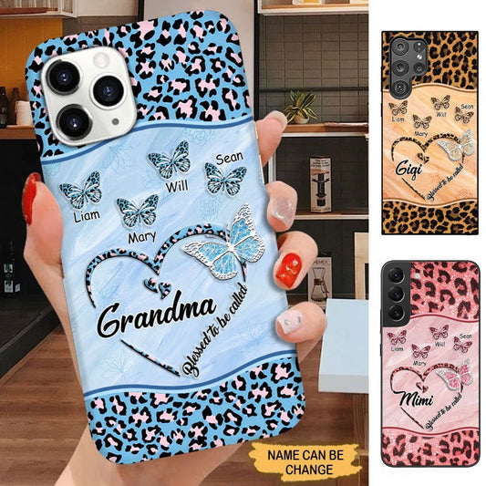 Leopard Pattern Butterflies Blessed to be called Grandma Nana Mimi Personalized Phone case SC1274 Phone case FUEL 