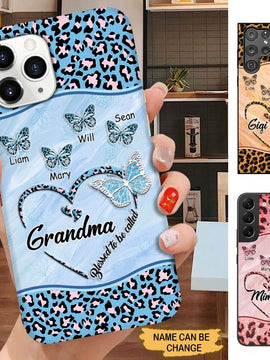 Leopard Pattern Butterflies Blessed to be called Grandma Nana Mimi Personalized Phone case SC1274