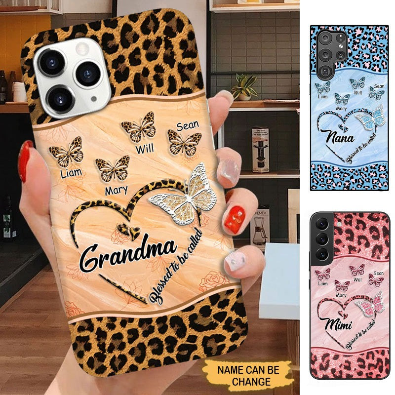 Leopard Pattern Butterflies Blessed to be called Grandma Nana Mimi Personalized Phone case SC1275 Phone case FUEL 