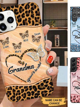 Leopard Pattern Butterflies Blessed to be called Grandma Nana Mimi Personalized Phone case SC1275