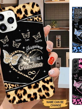 Leopard Pattern Butterflies Happiness is being a Grandma Nana Mimi Personalized Phone case SC2264