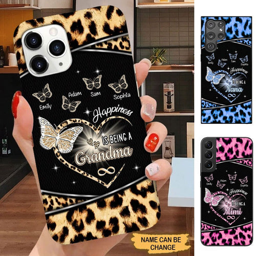 Leopard Pattern Butterflies Happiness is being a Grandma Nana Mimi Personalized Phone case SC2264 Phone case FUEL 