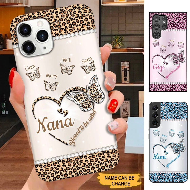 Leopard Pattern Butterfly Blessed To be called Grandma Nana Mommy Personalized Phone case SC21102 Phone case ShinyCustom Phone Case 