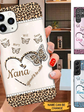 Leopard Pattern Butterfly Blessed To be called Grandma Nana Mommy Personalized Phone case SC21102