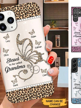 Leopard Pattern Butterfly Blessed To be called Grandma Nana Mommy Personalized Phone case SC21103