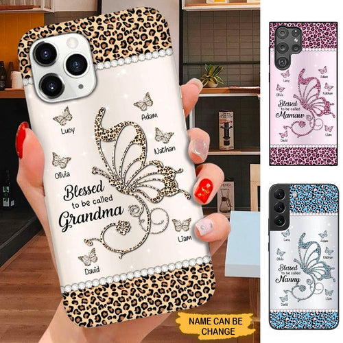 Leopard Pattern Butterfly Blessed To be called Grandma Nana Mommy Personalized Phone case SC21103 Phone case ShinyCustom Phone Case 