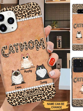 Leopard Pattern Cat Mom Personalized Phone Case