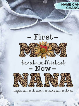 Leopard Pattern First Mom Now Grandma Personalized Hoodie Shirt