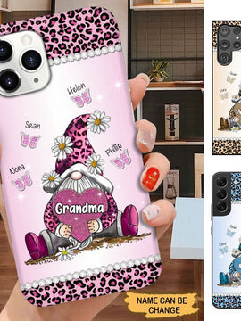 Leopard Pattern Gnome Grandma with Grandkids Personalized Phone case