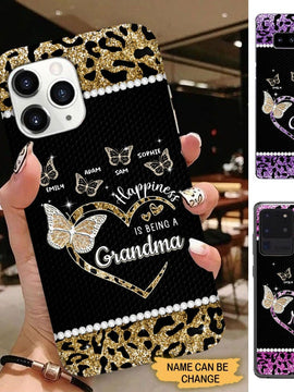 Leopard Pattern Happiness is Being a Grandma Personalized Grandma Phone Case