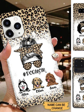 Leopard Pattern Messy Bun Dog MOM Dog MAMA Personalized Dog Lover Phone Case