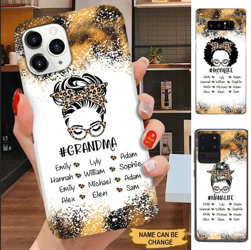 Leopard Pattern Messy Bun Grandma Life Nana Mommy Auntie Personalized Grandma Phone Case Phone case FUEL 