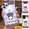 Leopard Pattern Messy Bun Grandma Mom Auntie Butterfly Personalized Phone Case