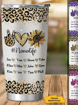 Leopard Peace Love Sunflower Nanalife Mom Grandma Mimi Personalized Tumbler SC912319