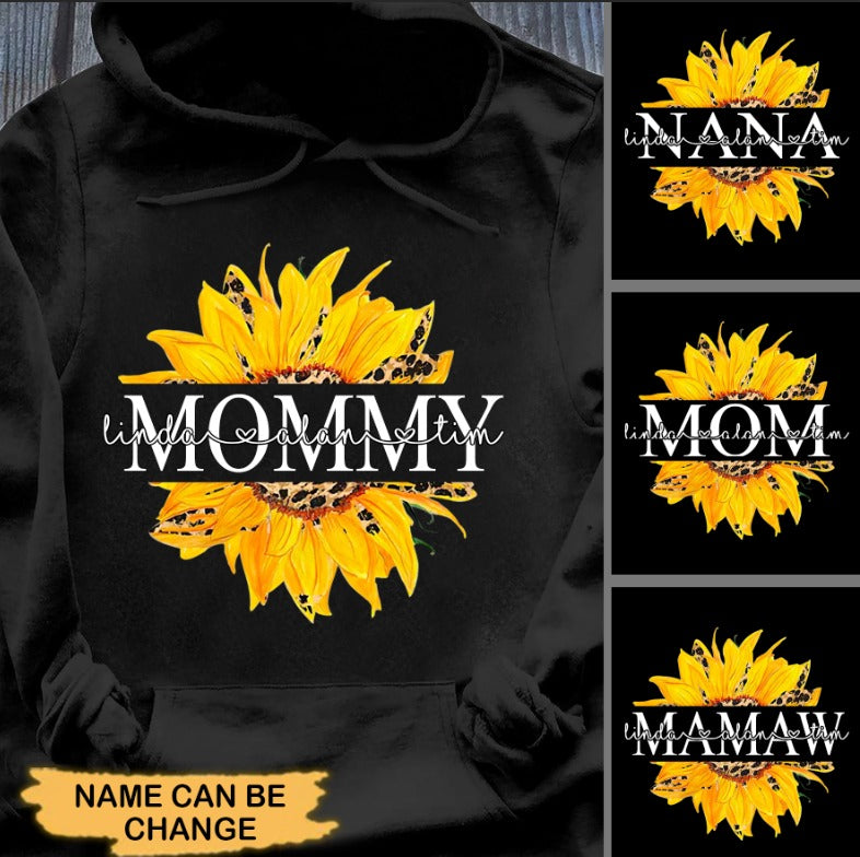 Leopard Sunflower Grandma With Grandkids Mommy Auntie Personlized Hoodie Shirt 2D T-shirt ShinyCustom - The Best Personalized Gift Store 