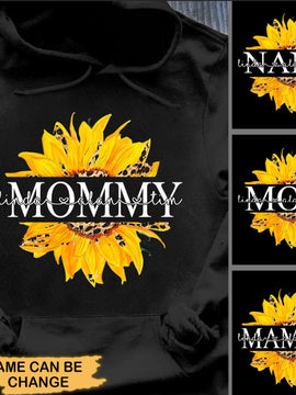 Leopard Sunflower Grandma With Grandkids Mommy Auntie Personlized Hoodie Shirt