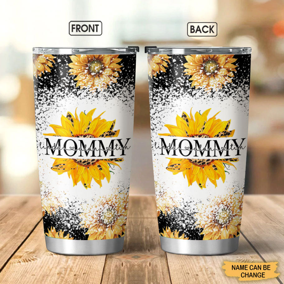 Leopard Sunflower Grandma With Grandkids Nana Mommy Auntie Personalized Tumbler Tumbler ShinyCustom - The Best Personalized Gift Store 