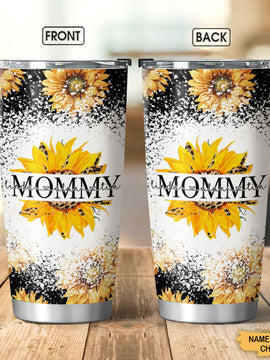 Leopard Sunflower Grandma With Grandkids Nana Mommy Auntie Personalized Tumbler