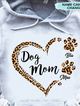 Leopard pattern Heart Pawprints Dog Mom Dog Lover Personalized Shirt