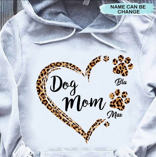 Leopard pattern Heart Pawprints Dog Mom Dog Lover Personalized Shirt 2D Hoodie Dreamship 