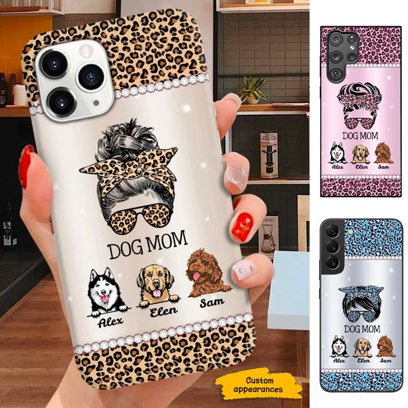 Leopard pattern Messy Bun Dog Mom Personalized Phone Case SC281238