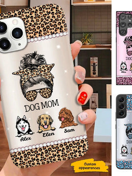 Leopard pattern Messy Bun Dog Mom Personalized Phone Case SC281238