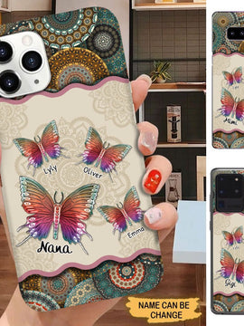 Mandala Pattern Butterflies Grandma with Grandkis Personalized Phone case