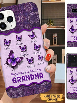 Mandala Pattern Butterflies Happiness is being Grandma Mommy Auntie Personalized Phone Case