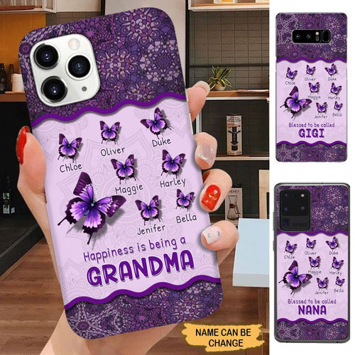 Mandala Pattern Butterflies Happiness is being Grandma Mommy Auntie Personalized Phone Case Phone case FUEL 