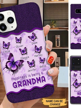 Mandala Butterflies Happiness is being Grandma Mommy Auntie Personalized Phone Case