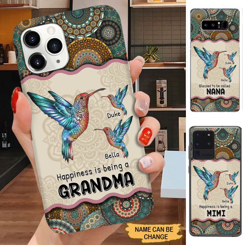 Mandala Pattern Hummingbird Happiness is being Grandma Mommy Auntie Personalized Phone case Phone case FUEL 